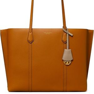 Tory Burch Perry Triple Compartment Leather Tote in Light Umber